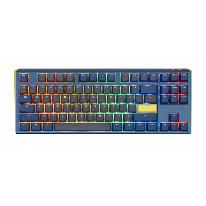 Teclado Mecanico Ducky One 3 TKL Daybreak Teclas azules Interruptor azul Ingles PBT Doble disparo sin costuras Estuche superior azul Estuche inferior