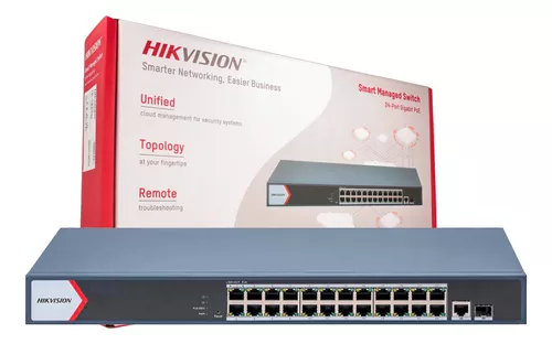 SWITCH POE HIKVISION DS-3E1526P-EI/M | 24 PUERTOS GIGABIT POE | 1 PUERTO GIG RJ45 | 1 PUERTO FIBRA G